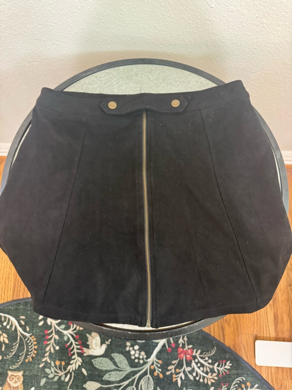 Aqua Black Suede-Look Front Zip Mini Skirt